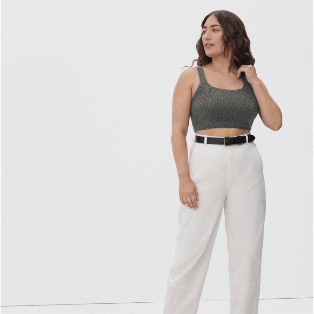 Everlane Cozy Stretch Crop Tank Top Ribbed Wool/Yak/Nylon Dark Grey M NWT